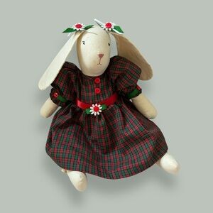 Vintage Handcrafted Holiday Bunny Doll – 14” Tall
